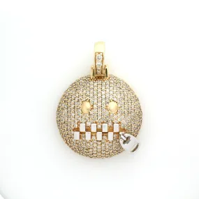 14K Yellow Gold Zipper Mouth Emoji Pendant 2.25 Ctw