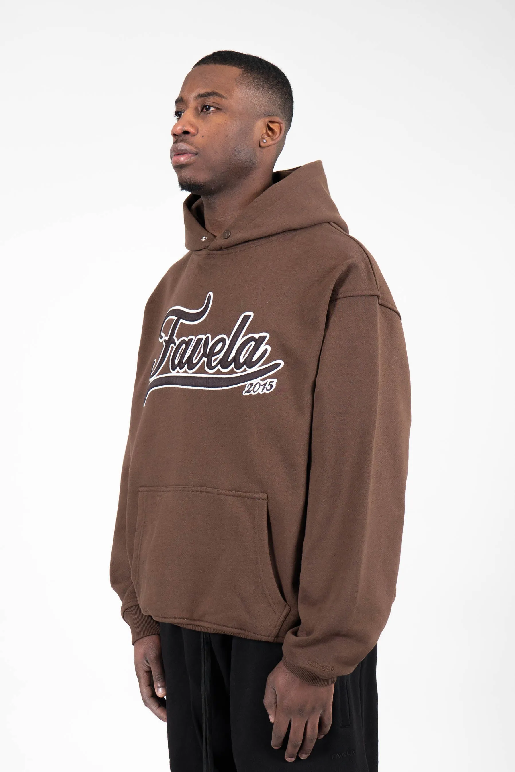 3D COLLEGE COFFEE BROWN SNAP BUTTON HOODIE