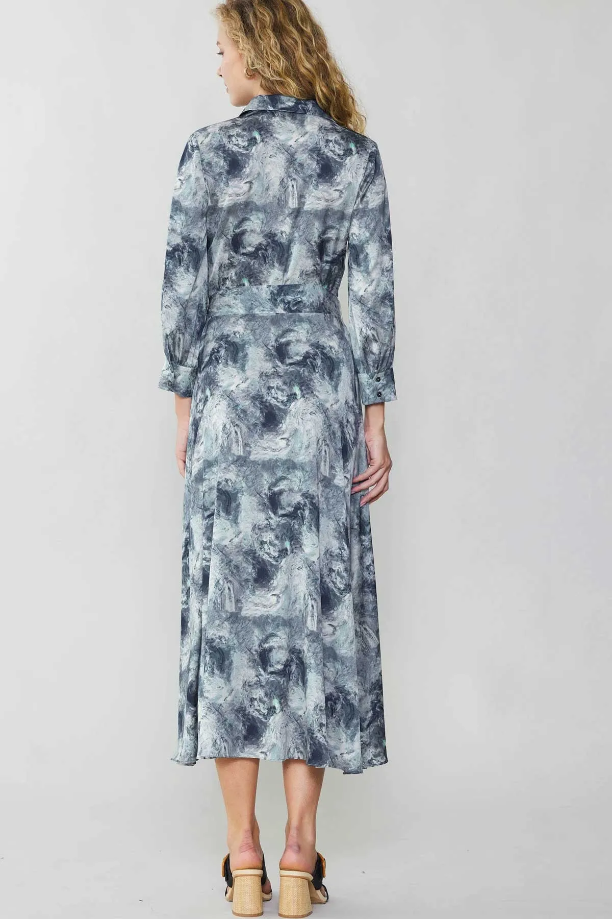 Abstract Printed Button Down Shirt Midi Dress in grey multi by Current Air