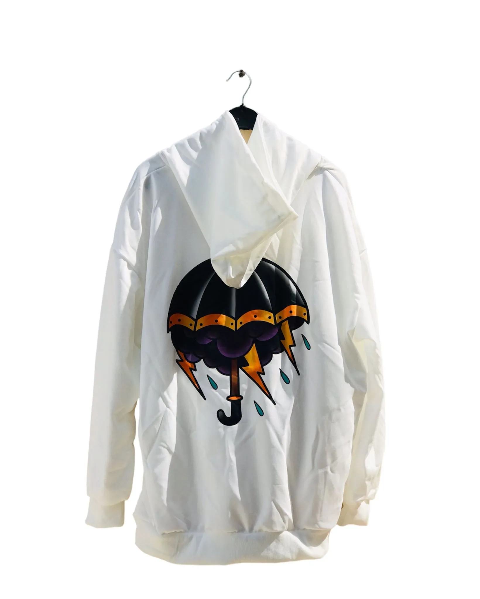 Back Printed Chest Cut Pullover White Hoodie S4732448