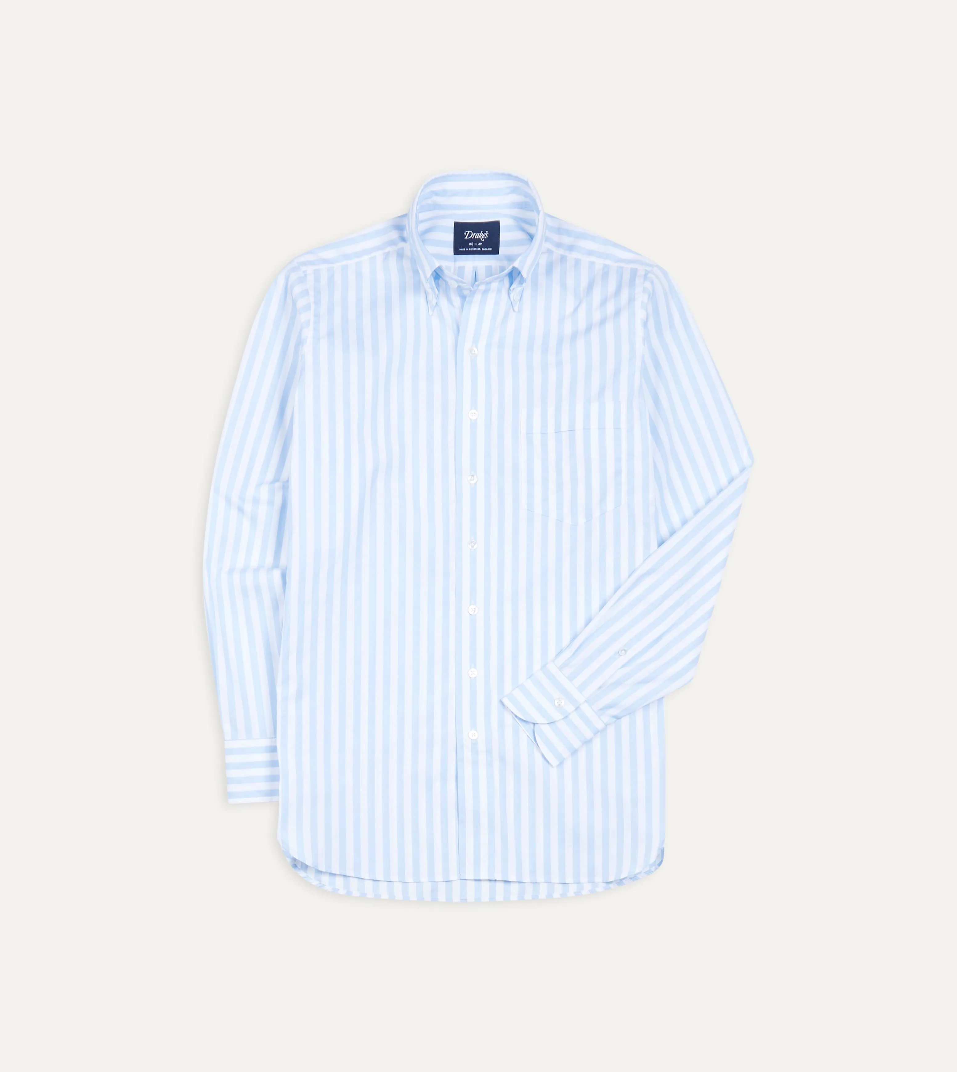 Blue Broad Stripe Cotton Poplin Button-Down Shirt