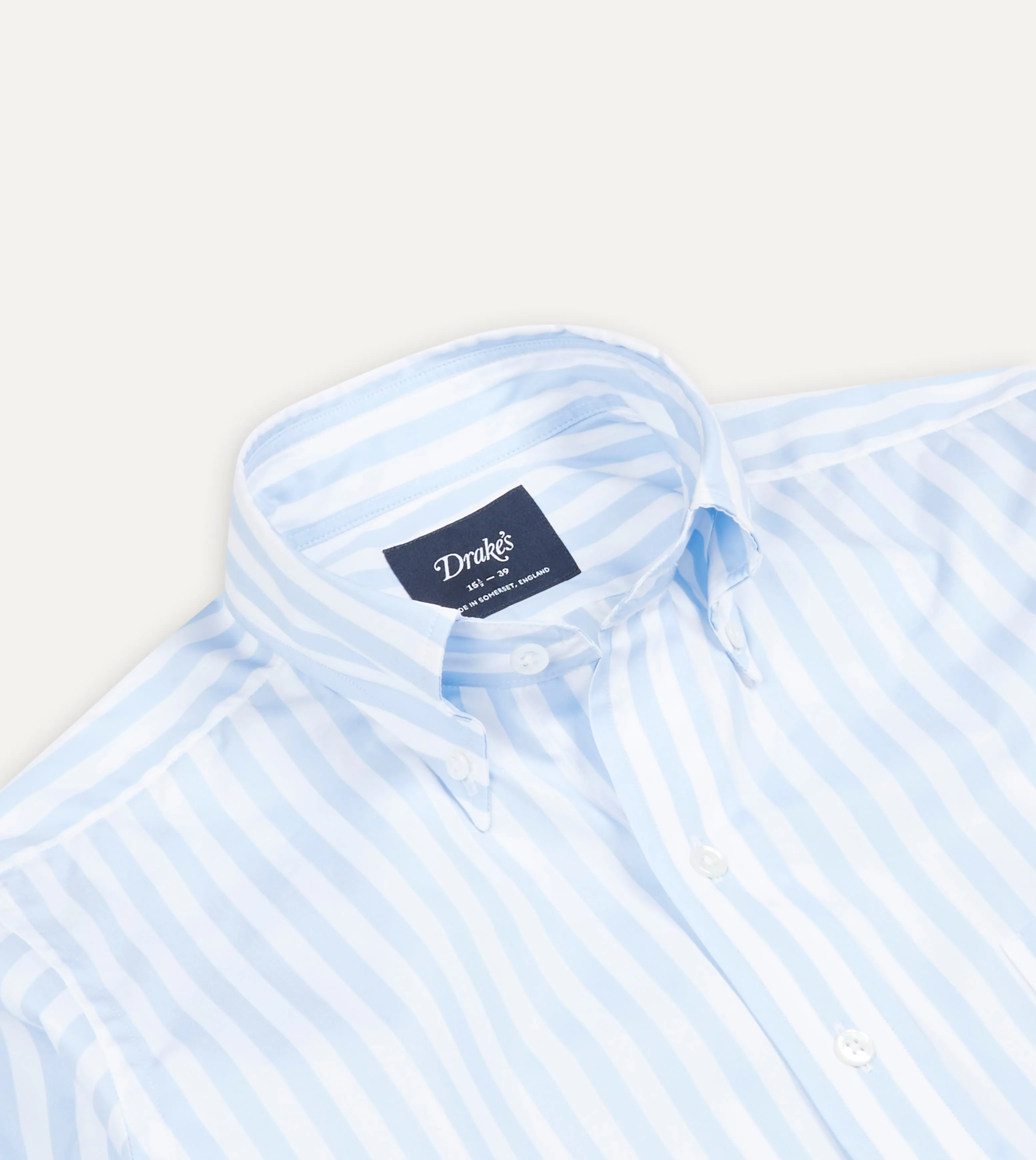 Blue Broad Stripe Cotton Poplin Button-Down Shirt