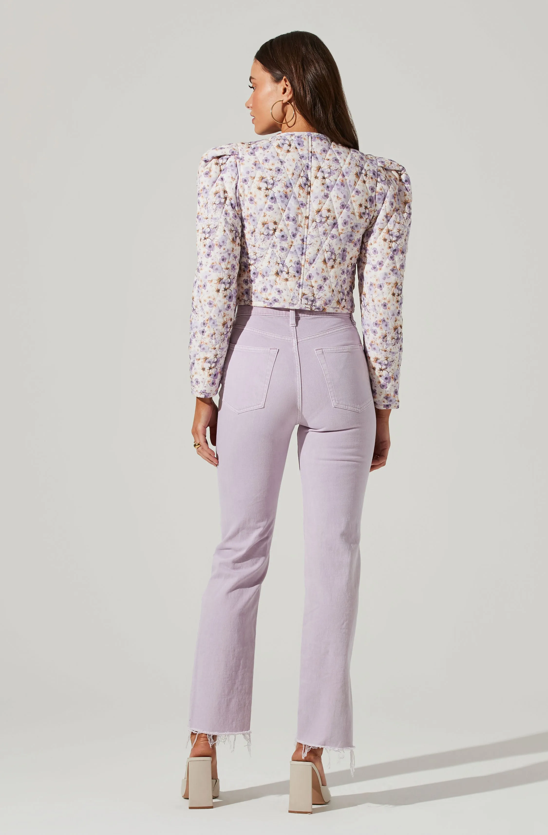 Brea Floral Quilted Cropped Puff Sleeve Jacket