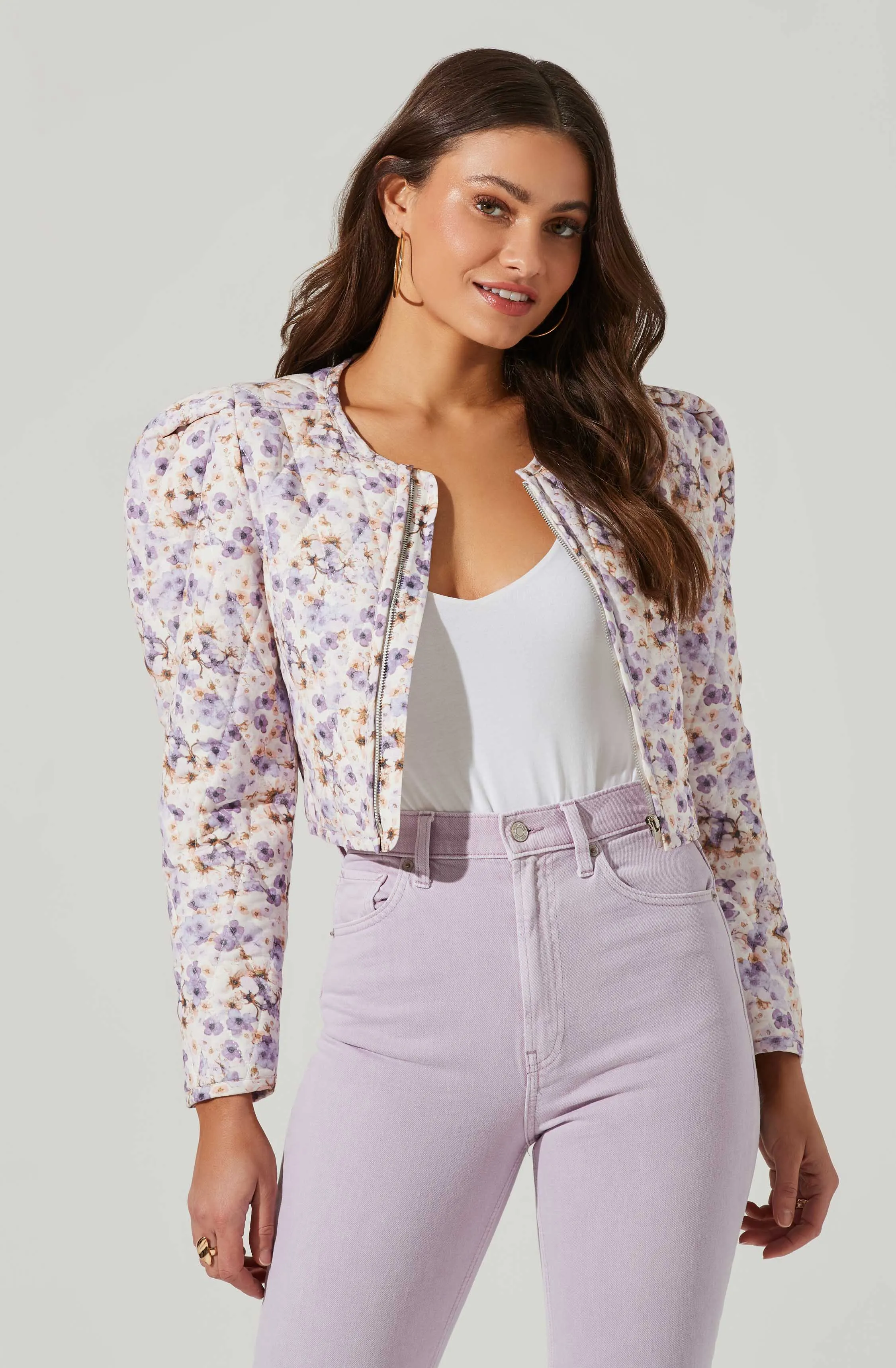 Brea Floral Quilted Cropped Puff Sleeve Jacket