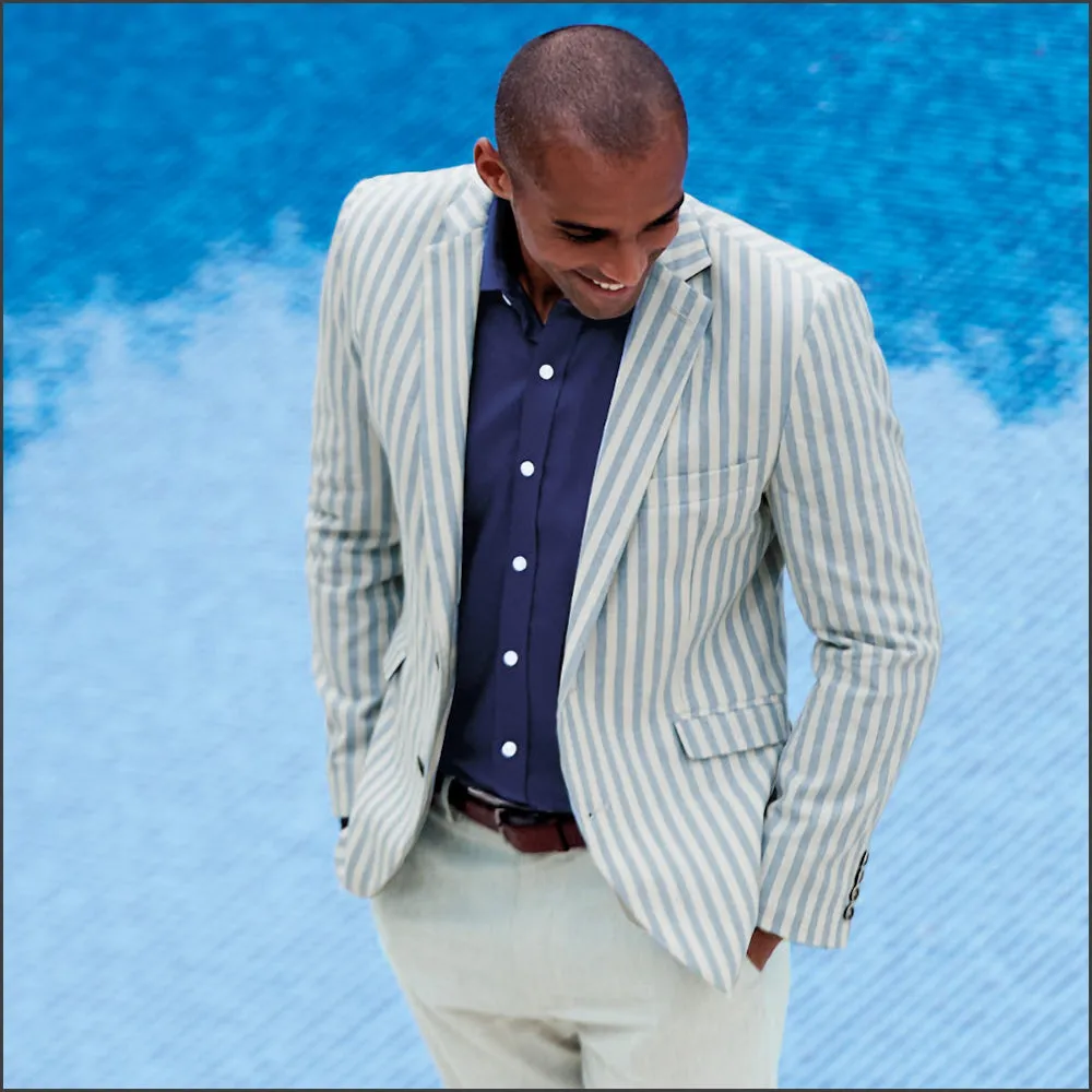 Brook Taverner Tailored Fit Blue Stripe Stetch Cotton Jacket<><>