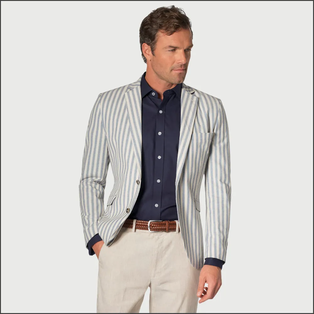 Brook Taverner Tailored Fit Blue Stripe Stetch Cotton Jacket<><>