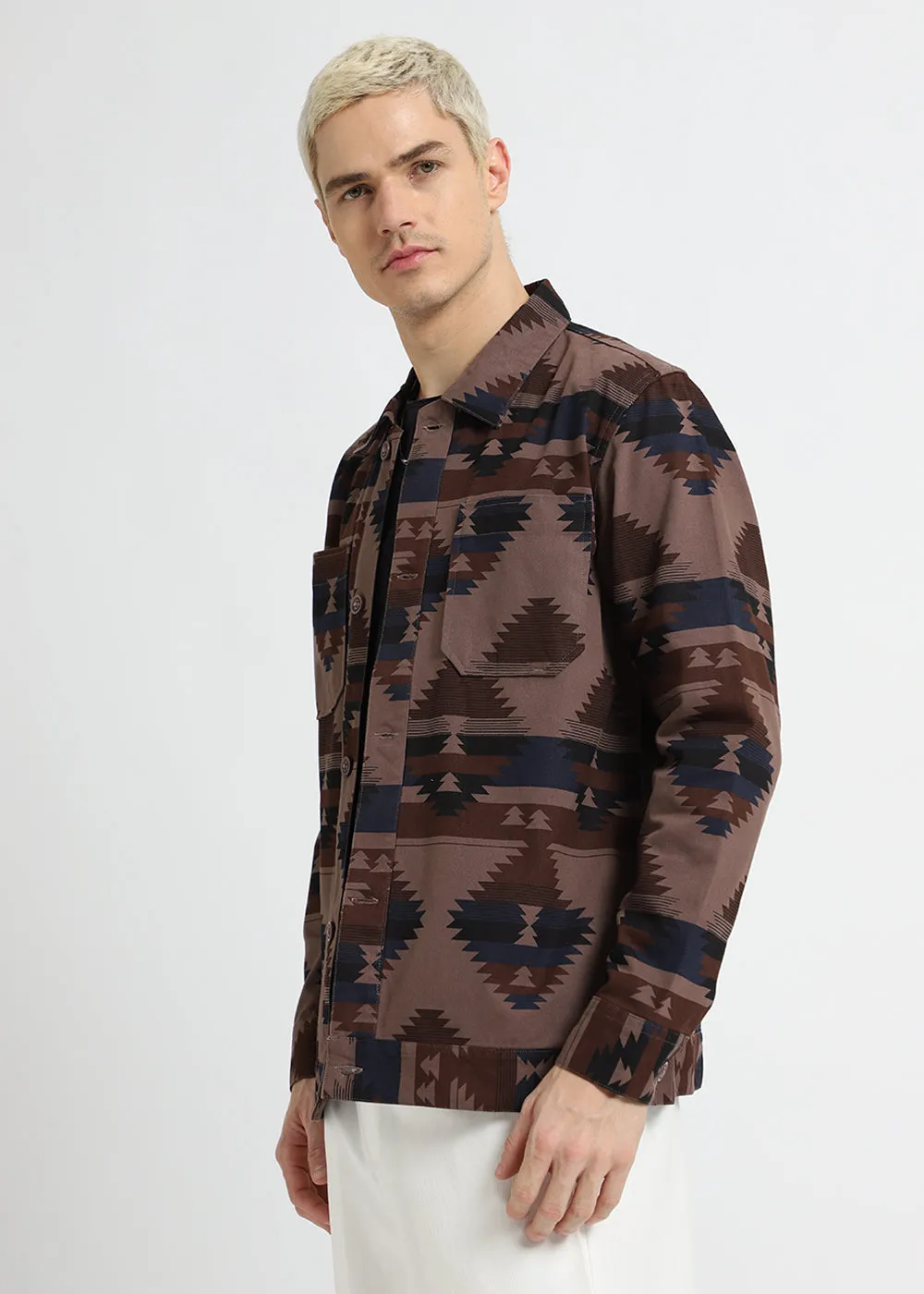 Brown Aztec Print Summer Jacket