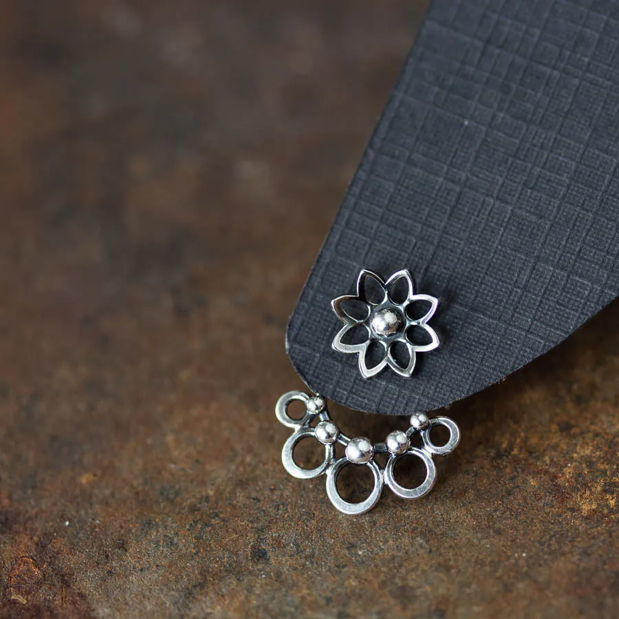 Circles and Dots, Handmade Silver Ear Jackets