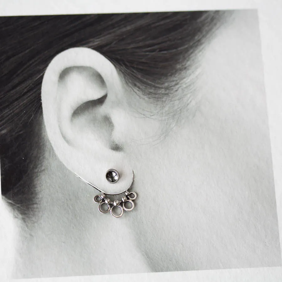 Circles and Dots, Handmade Silver Ear Jackets