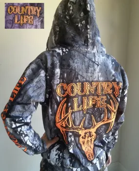 Country Life Outfitters Camo Realtree Deer Skull Head Full Zip Unisex Hoodie