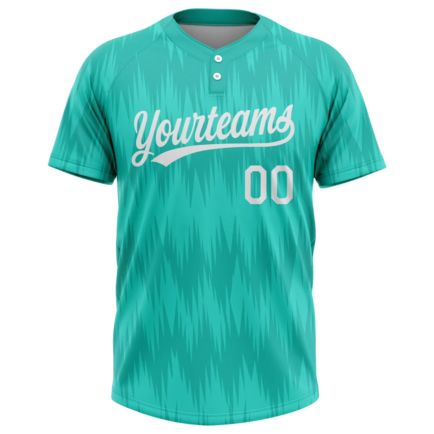 Custom Aqua White 3D Pattern Two-Button Unisex Softball Jersey