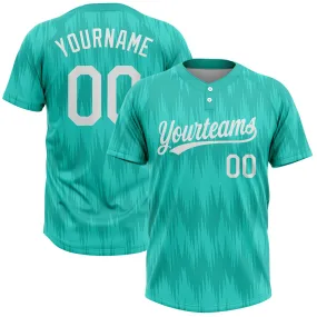 Custom Aqua White 3D Pattern Two-Button Unisex Softball Jersey