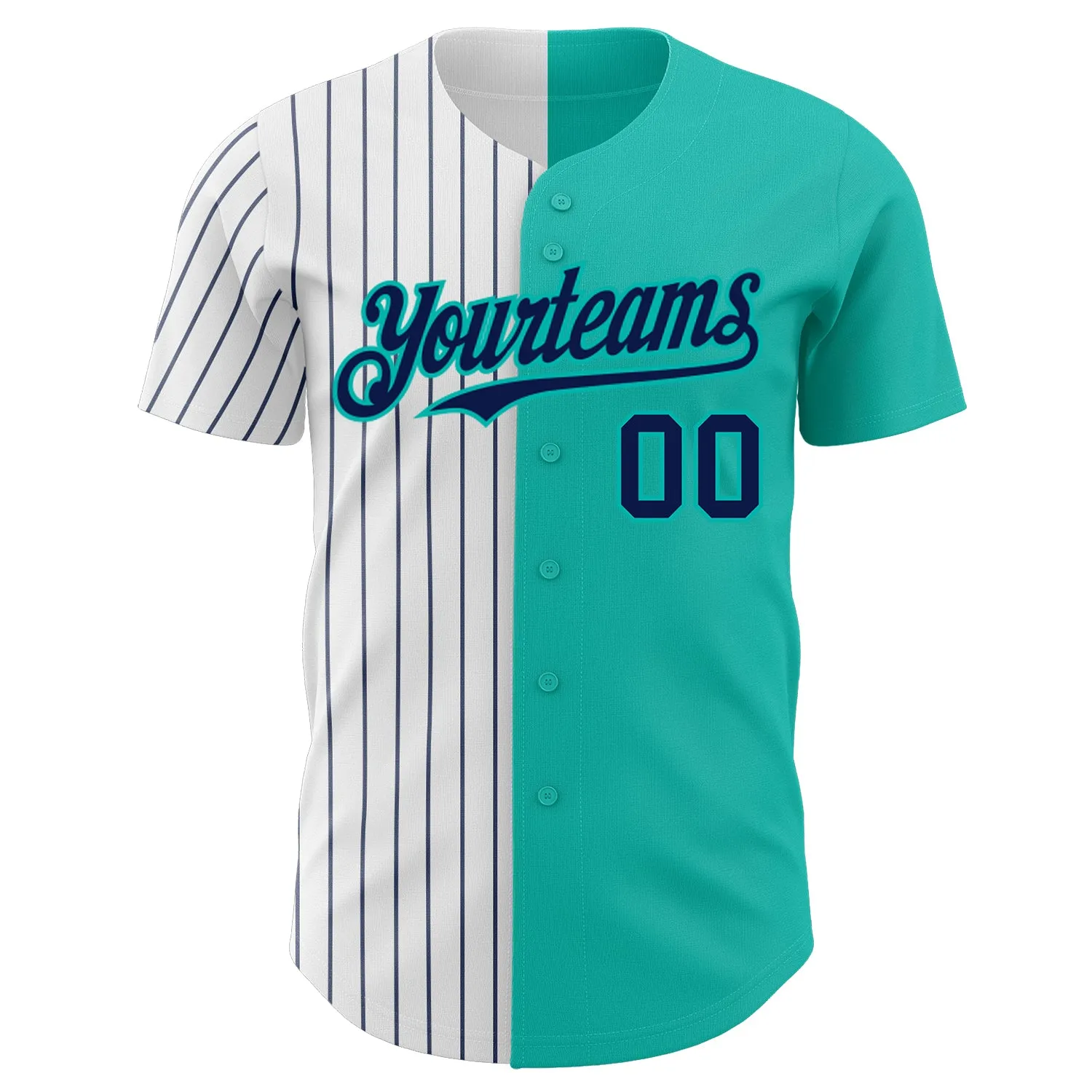 Custom Aqua White-Navy Pinstripe Authentic Split Fashion Baseball Jersey