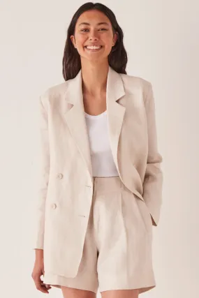 Double Breasted Linen Ivory Blazer