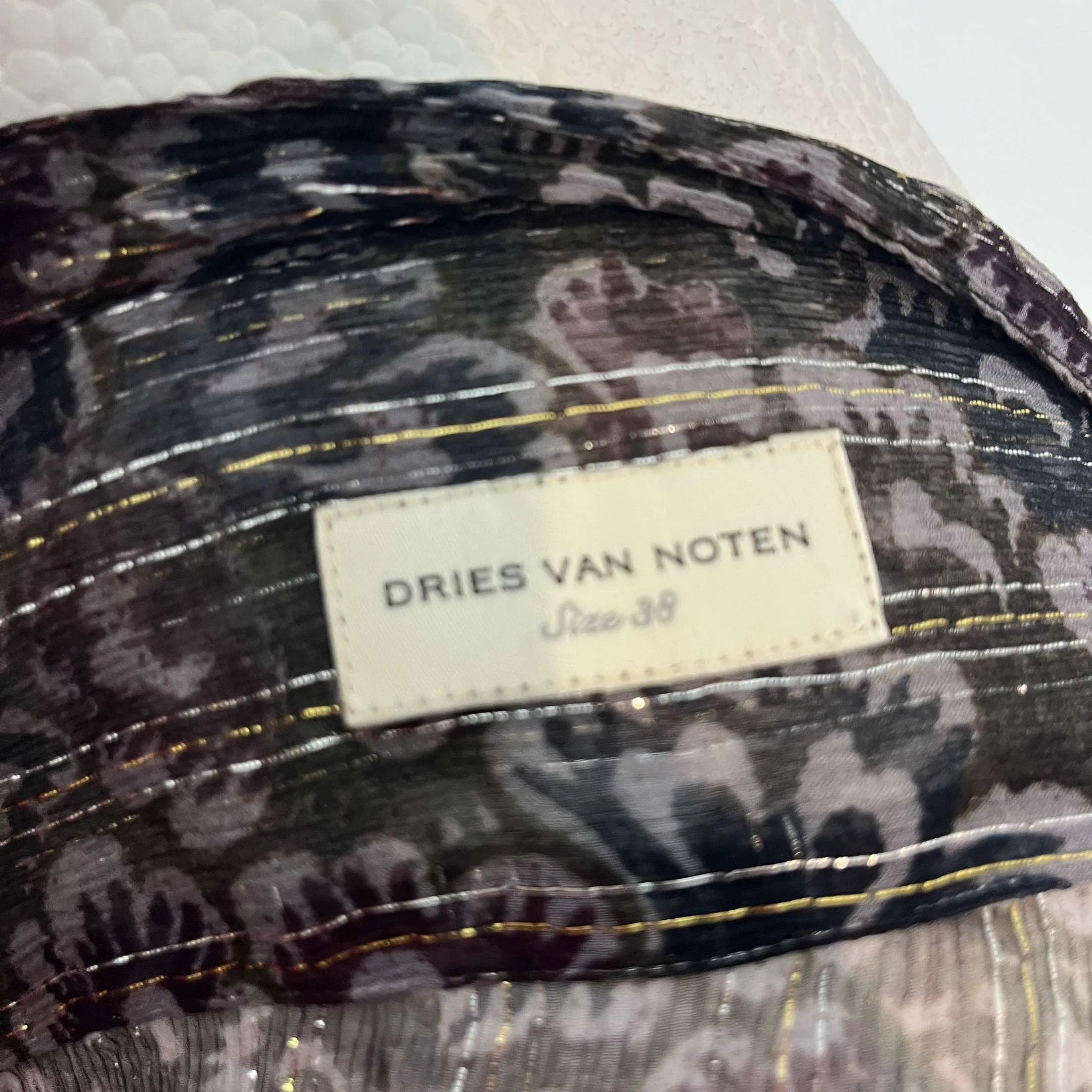 Dries Van Noten Black Print Silk Chiffon Collarless Blouse S