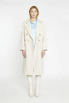 Ecru Double Breasted Longline-Coat