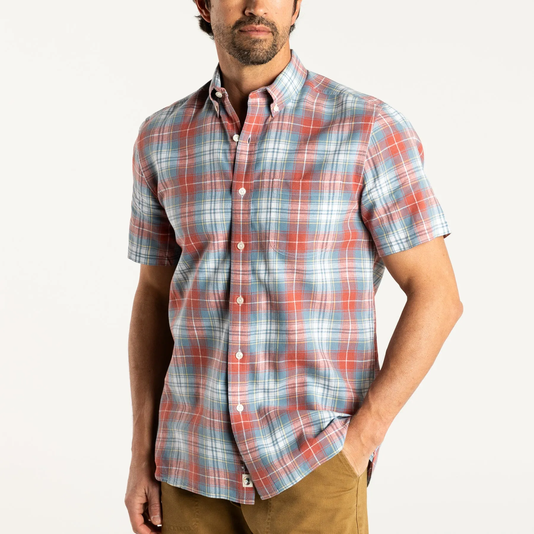 Gibbs Plaid Linen Cotton Oxford Sport Shirt