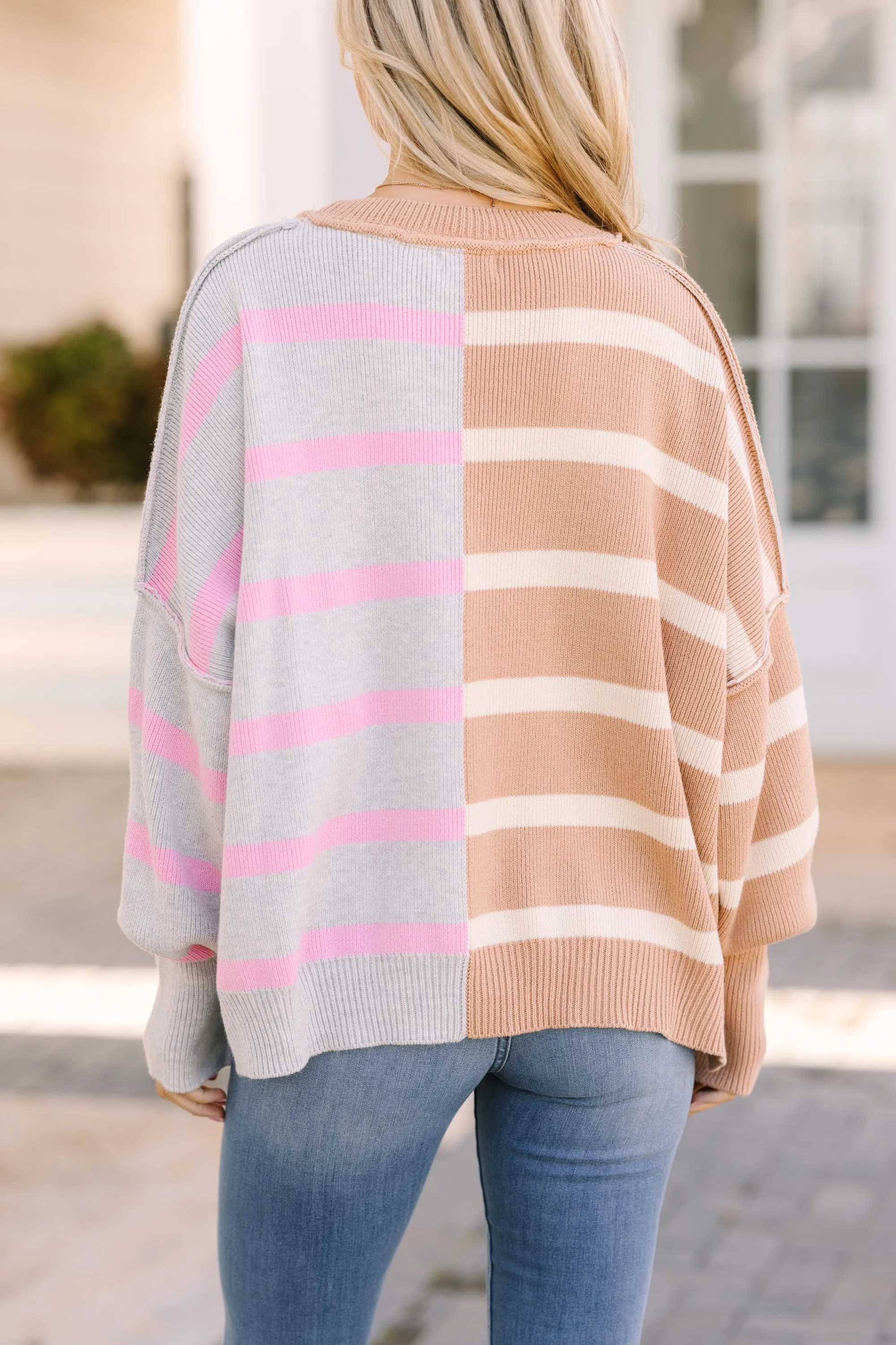 Give You Joy Brown & Gray Striped Sweater