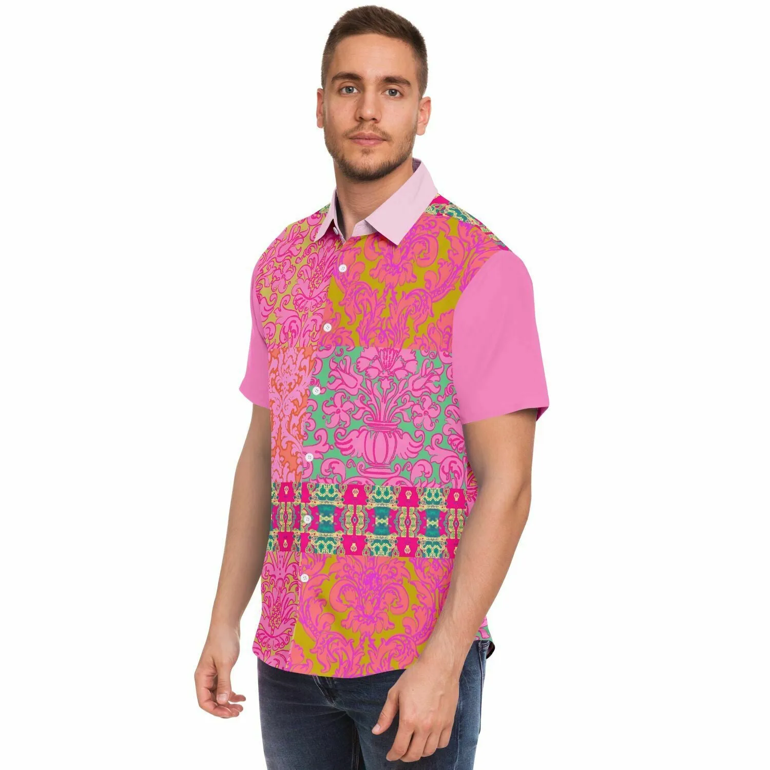 Gypsy Beat Indian Floral Short Sleeve Button Down Shirt