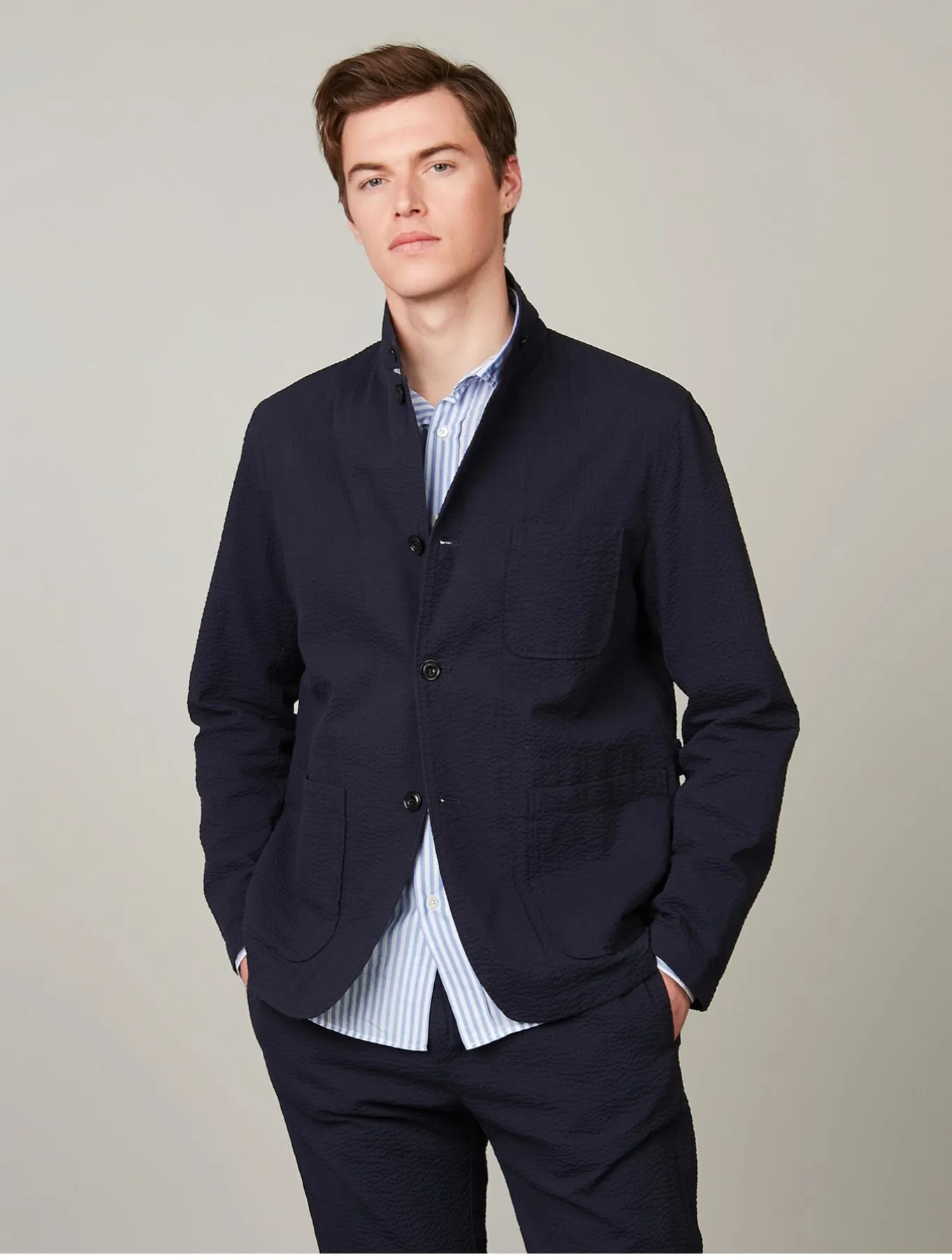 Hartford France Jerome Navy Seersucker Blazer