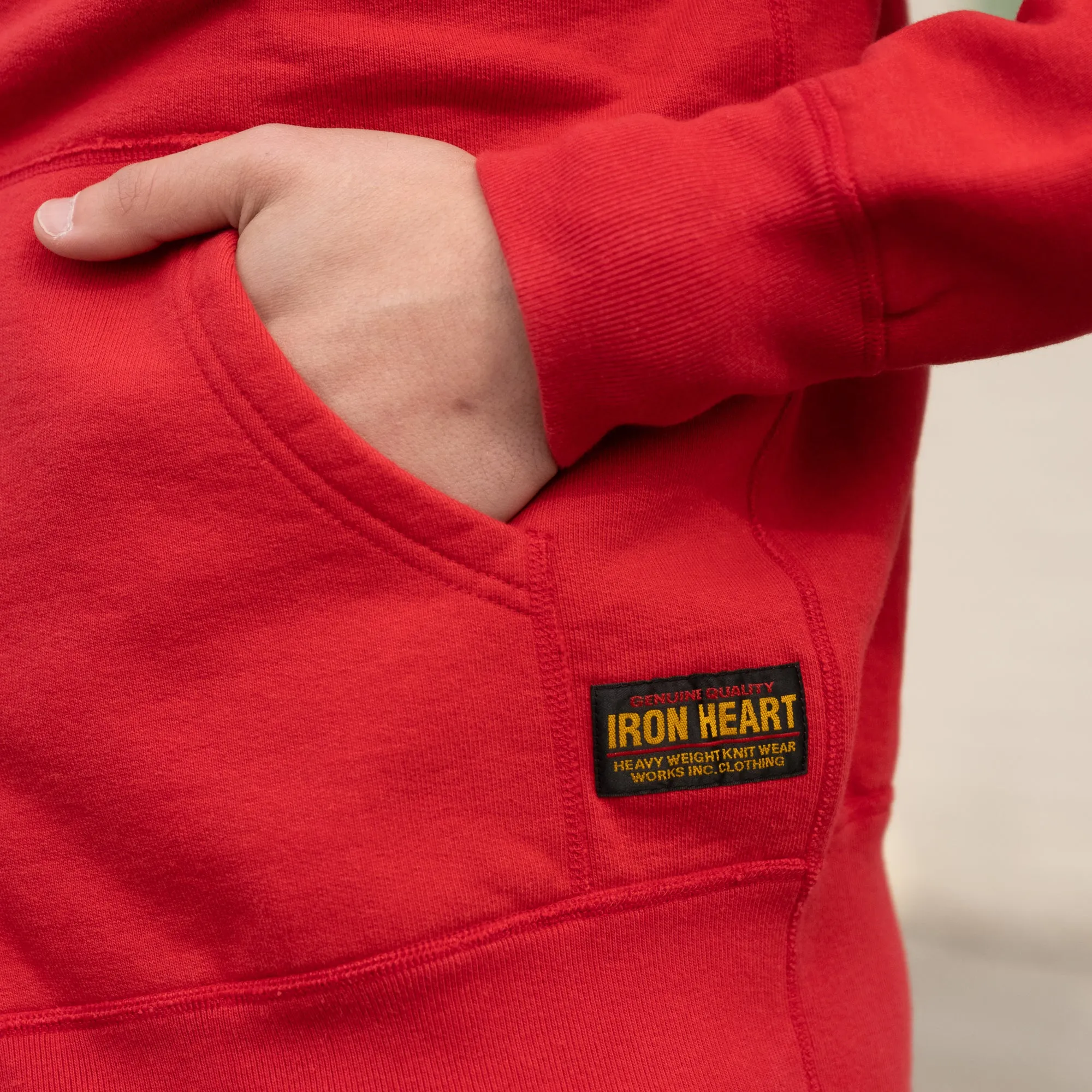 Iron Heart IHSW-65-RED 14oz Ultra Heavyweight Loopwheel Cotton Zippered Hoodie Red FINAL SALE