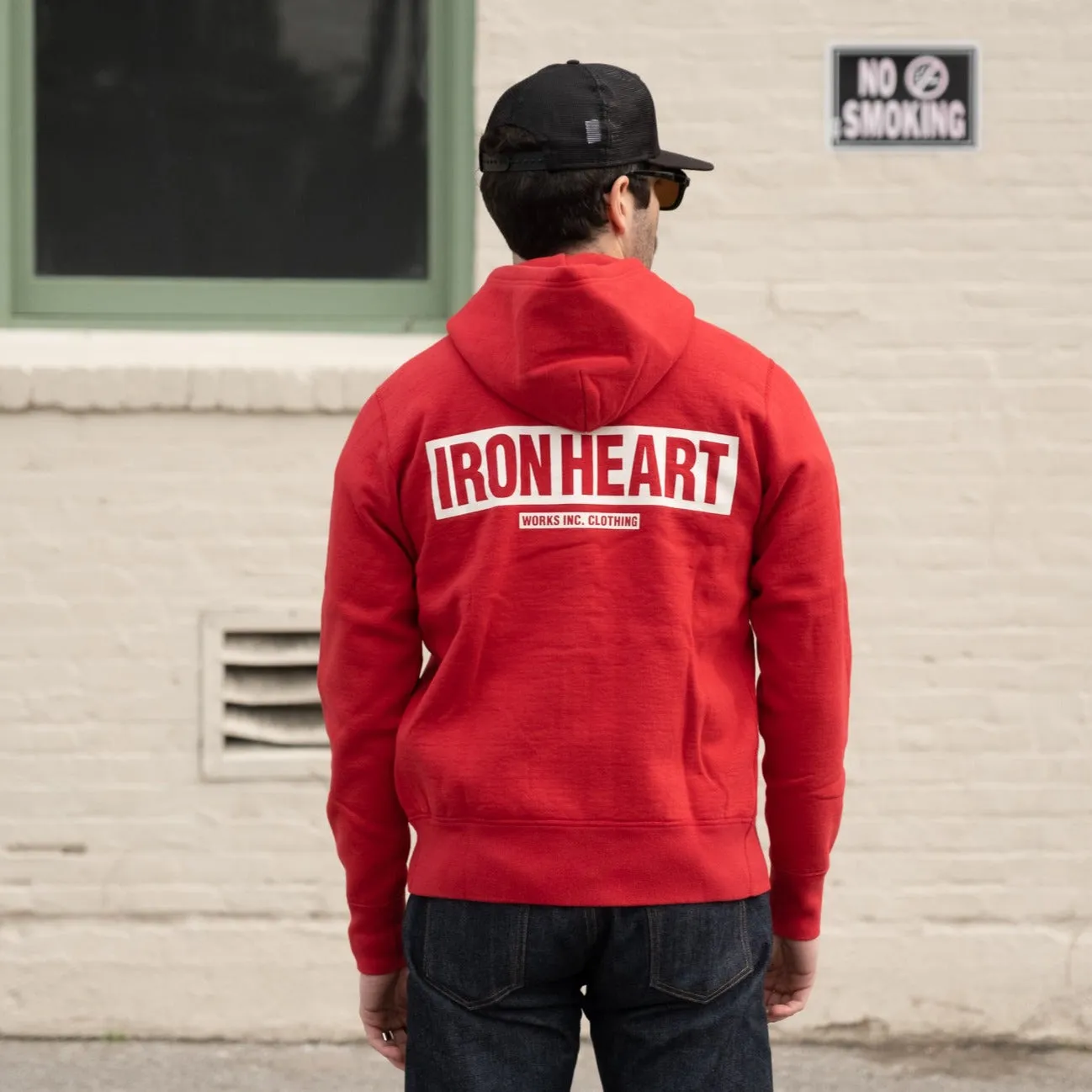 Iron Heart IHSW-65-RED 14oz Ultra Heavyweight Loopwheel Cotton Zippered Hoodie Red FINAL SALE