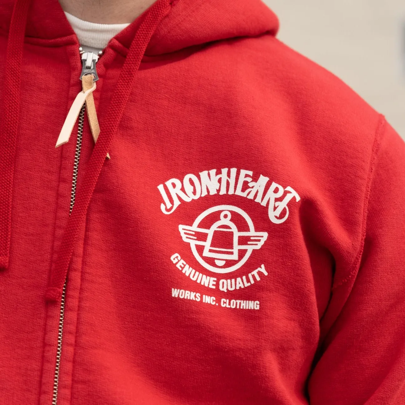 Iron Heart IHSW-65-RED 14oz Ultra Heavyweight Loopwheel Cotton Zippered Hoodie Red FINAL SALE