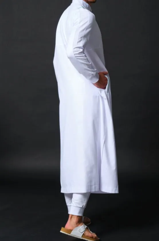 Islamic Men's Lightweight Long Thobe Kamees SUBTIL QL in White and Mint