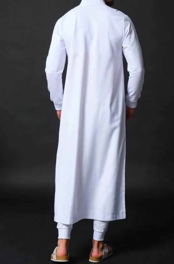 Islamic Men's Lightweight Long Thobe Kamees SUBTIL QL in White and Mint