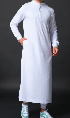 Islamic Men's Lightweight Long Thobe Kamees SUBTIL QL in White and Mint