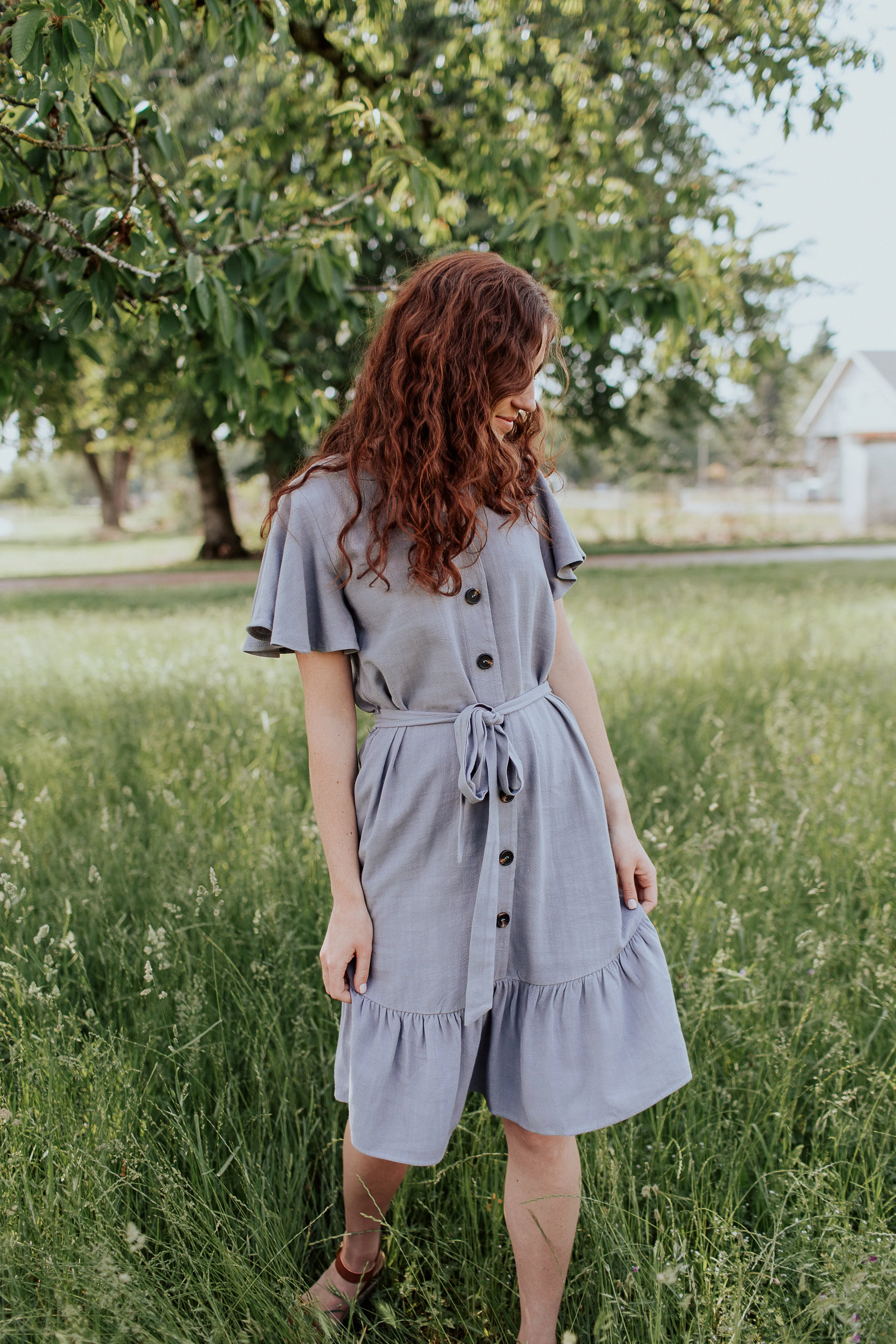 Janelle Button Down Dress in Ash