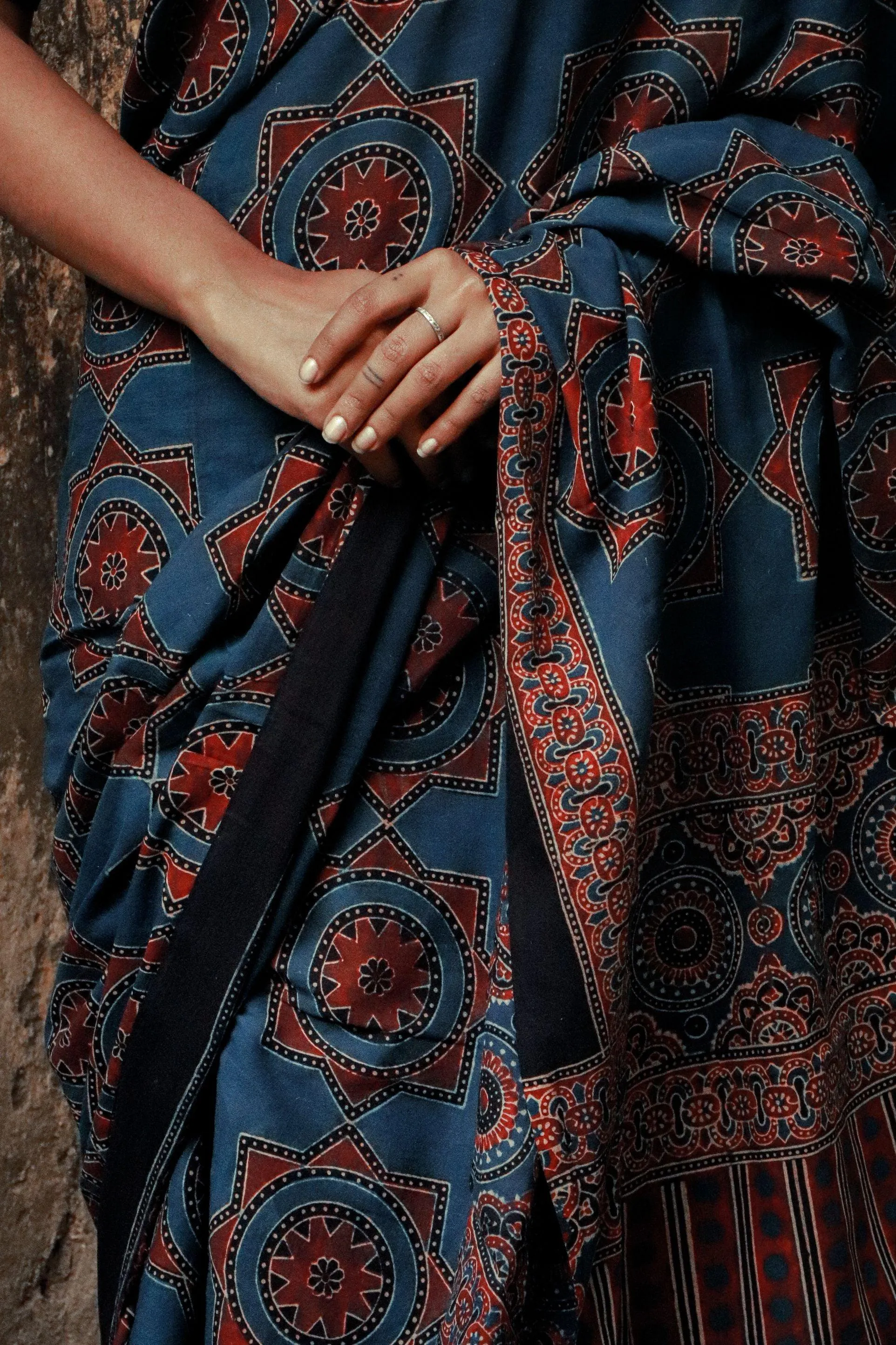 Jharokha - Indigo Ajrakh handblockprinted saree