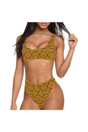 Kente Print Sport Top & High-Waist Bikini Swimsuit