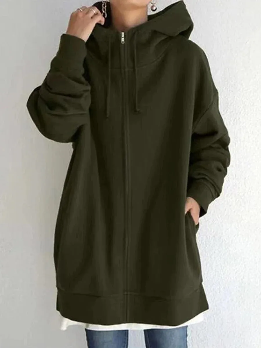 Ladies' Warm Hoodie Jacket with Long Coat and Pockets