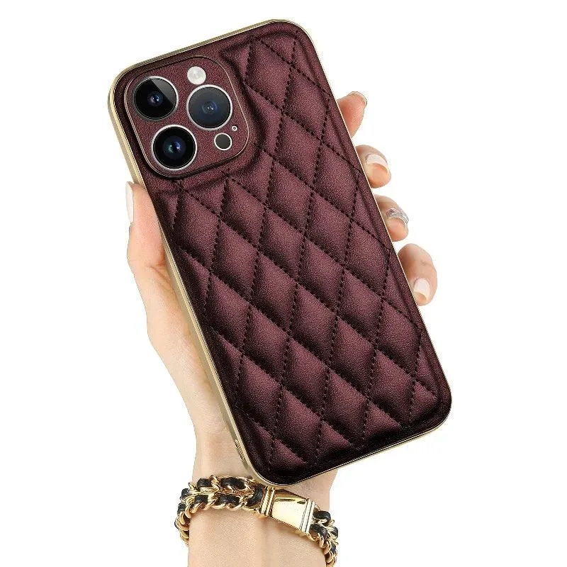 Leather Cute Phone Case for iPhone 14 Plus, 13 Pro Max, and 12 Pro - Gold Plating