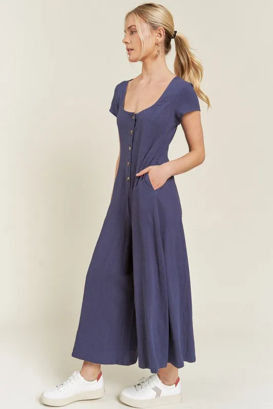 LINEN BUTTON DOWN JUMPSUIT