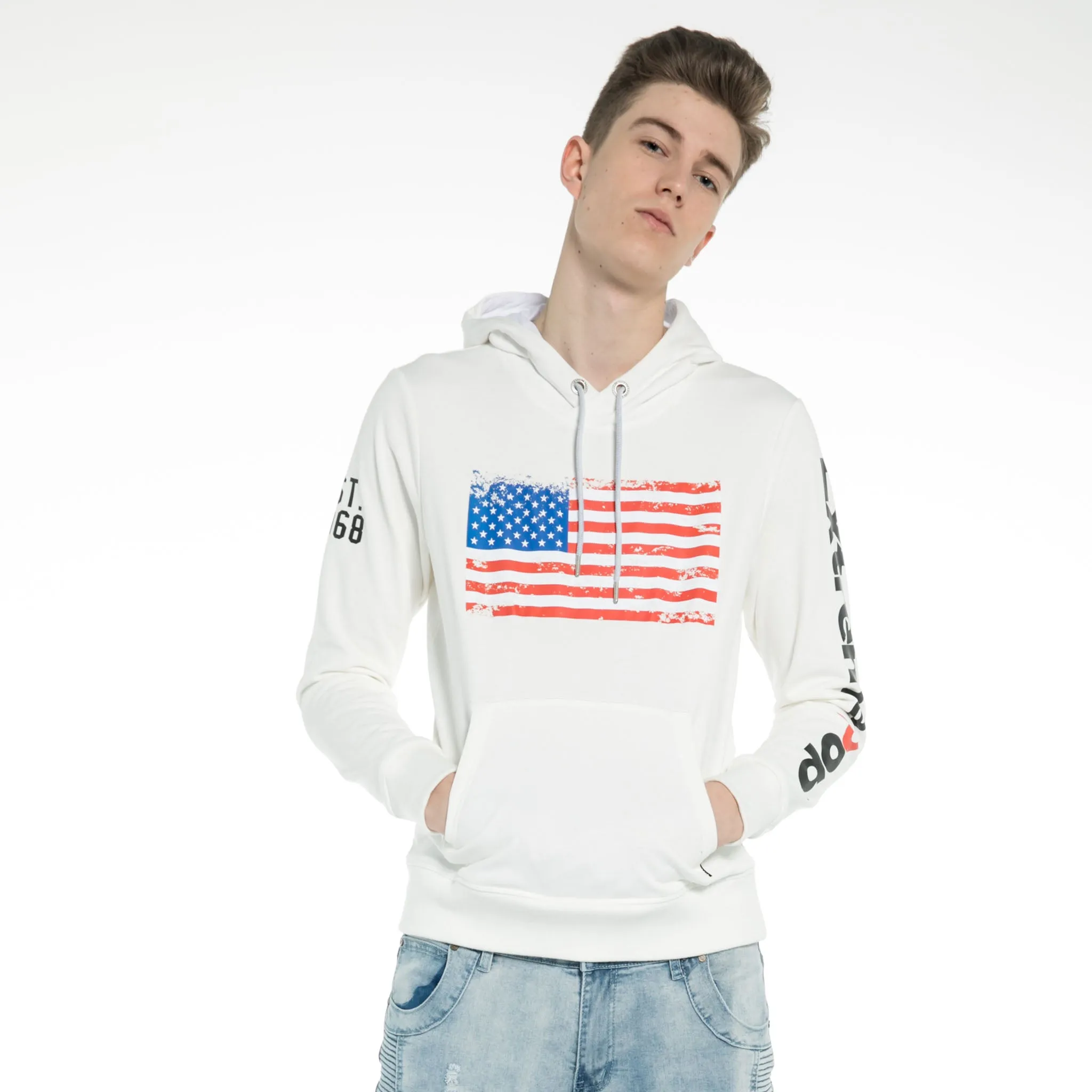 Men Distressed American Flag Classic Style Hoodie