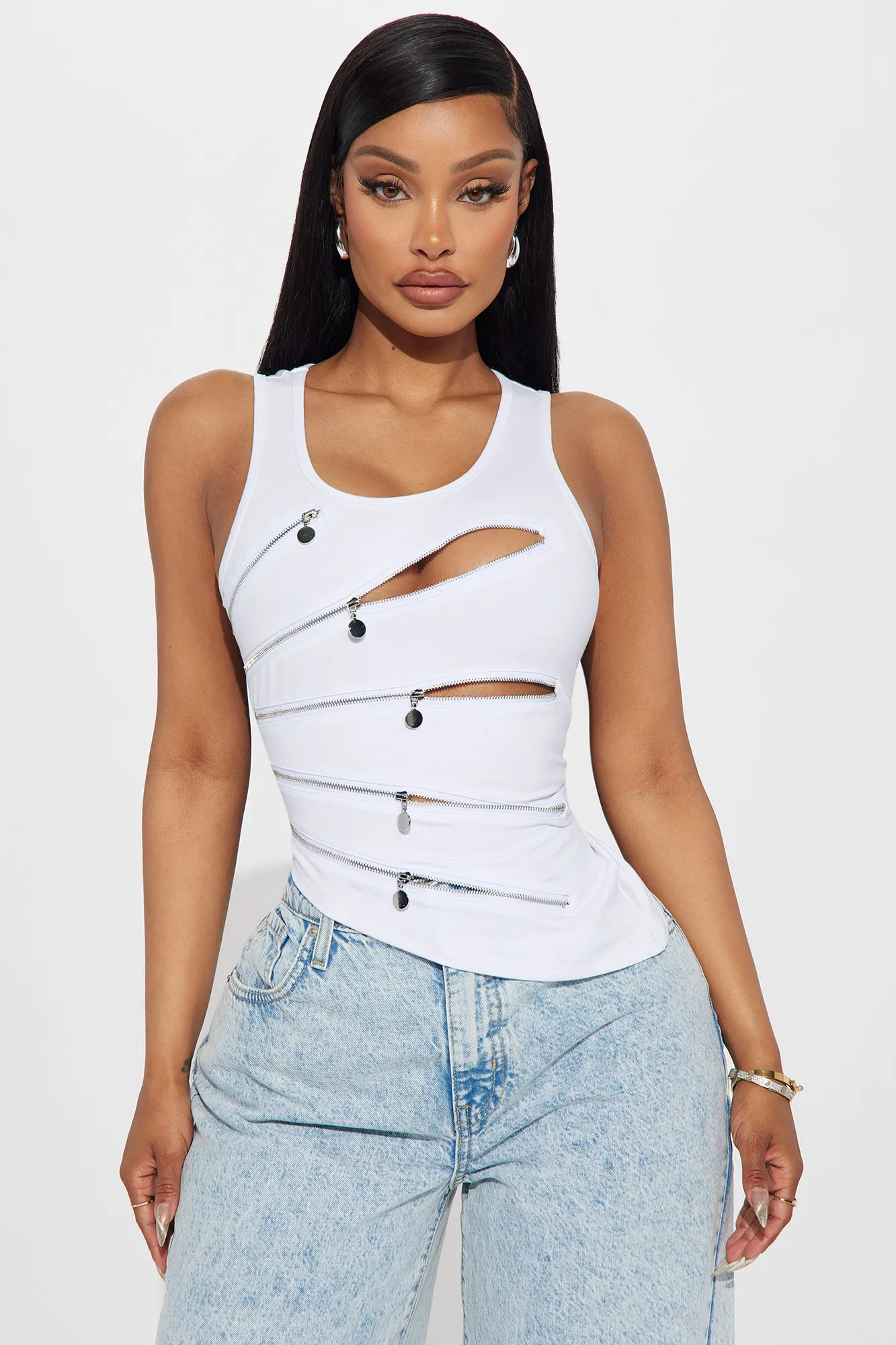 Name Your Game Zipper Top - White