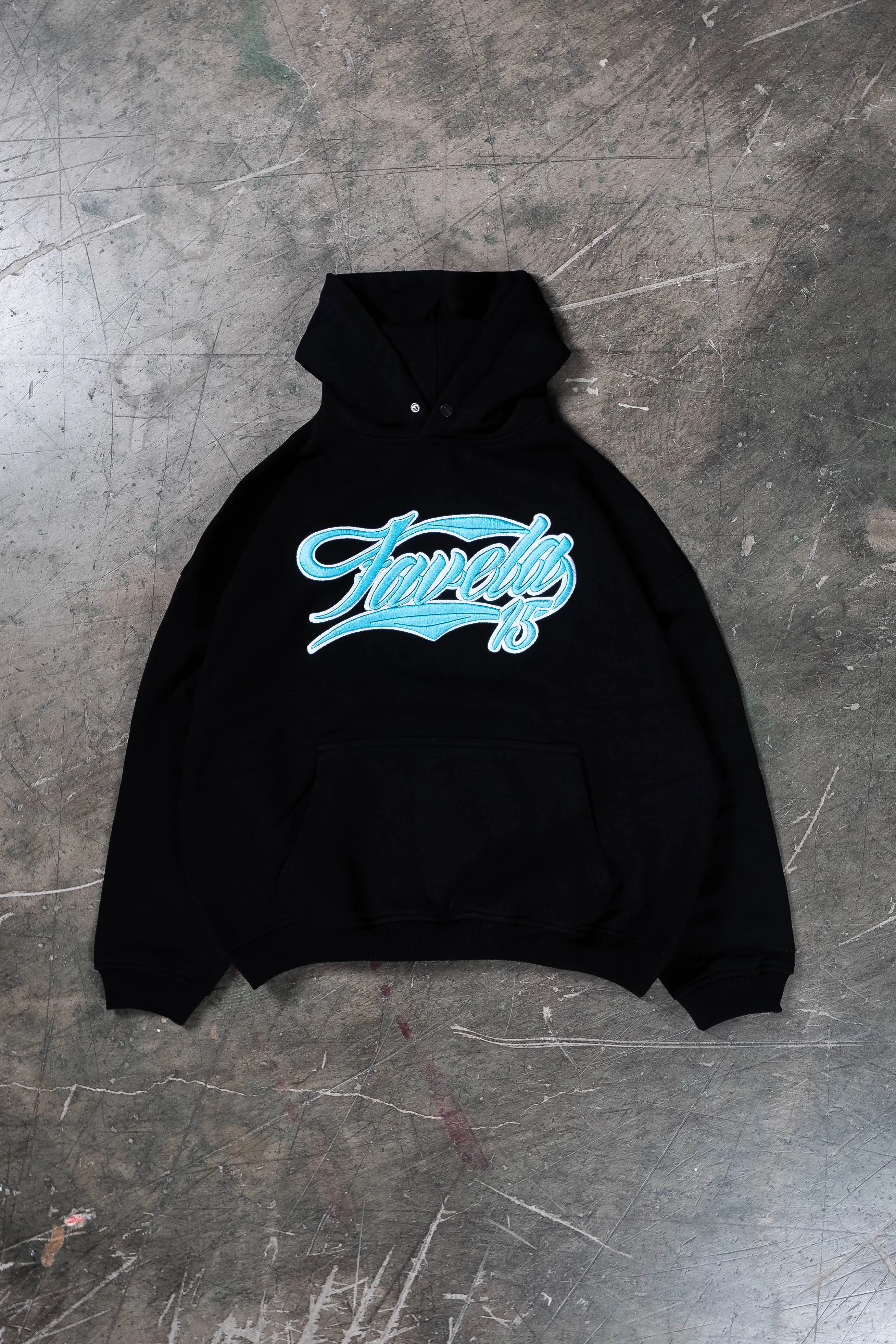 NEW 3D COLLEGE  BABYBLUE/WHITE BLACK SNAP BUTTON HOODIE