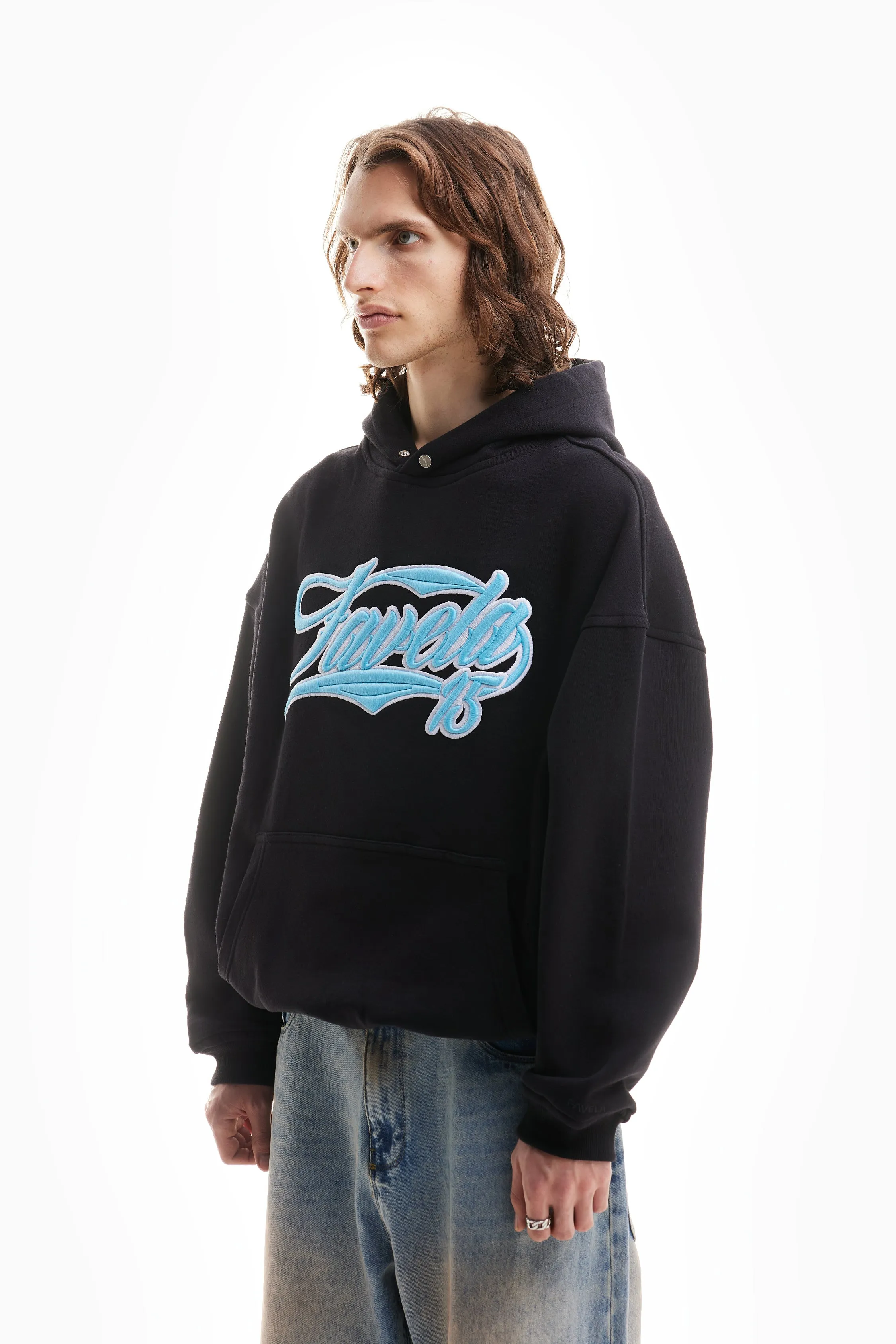 NEW 3D COLLEGE  BABYBLUE/WHITE BLACK SNAP BUTTON HOODIE