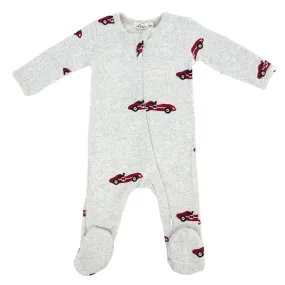 oh baby! Cotton Baby Rib Zipper Footie - Racecar Print - Heather Gray