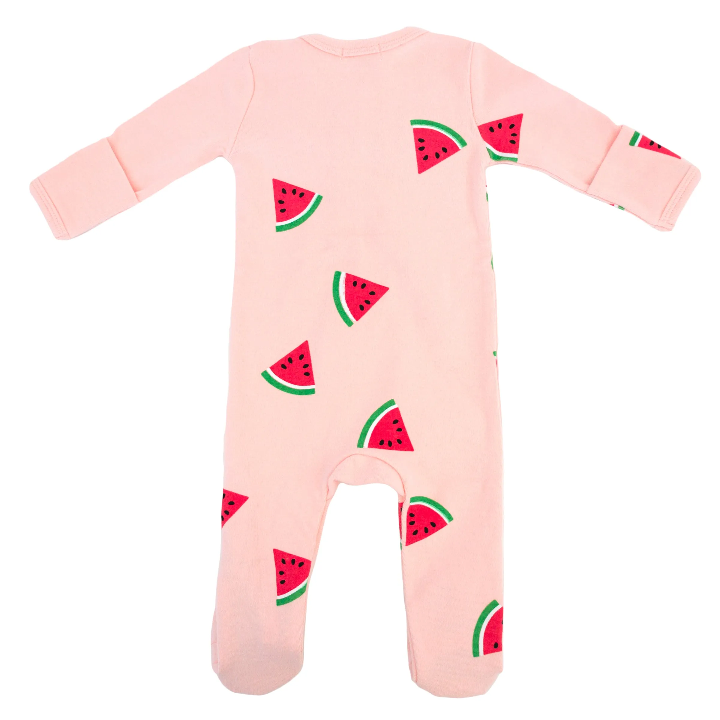 oh baby! Cotton Baby Rib Zipper Footie - Watermelon Print - Pink