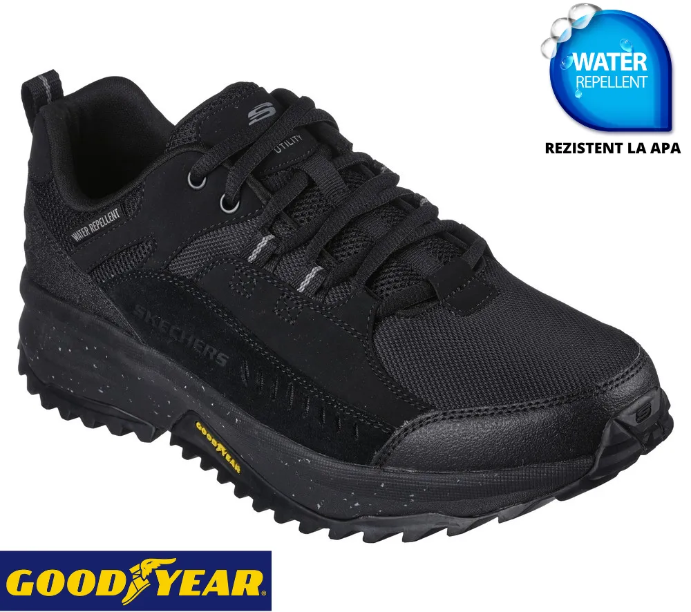 Pantofi sport, barbati, SKECHERS WATER REPELLENT Bionic Trail 237219-BBK negru, piele naturala