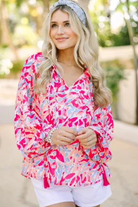 Running To You Fuchsia Pink Abstract Blouse