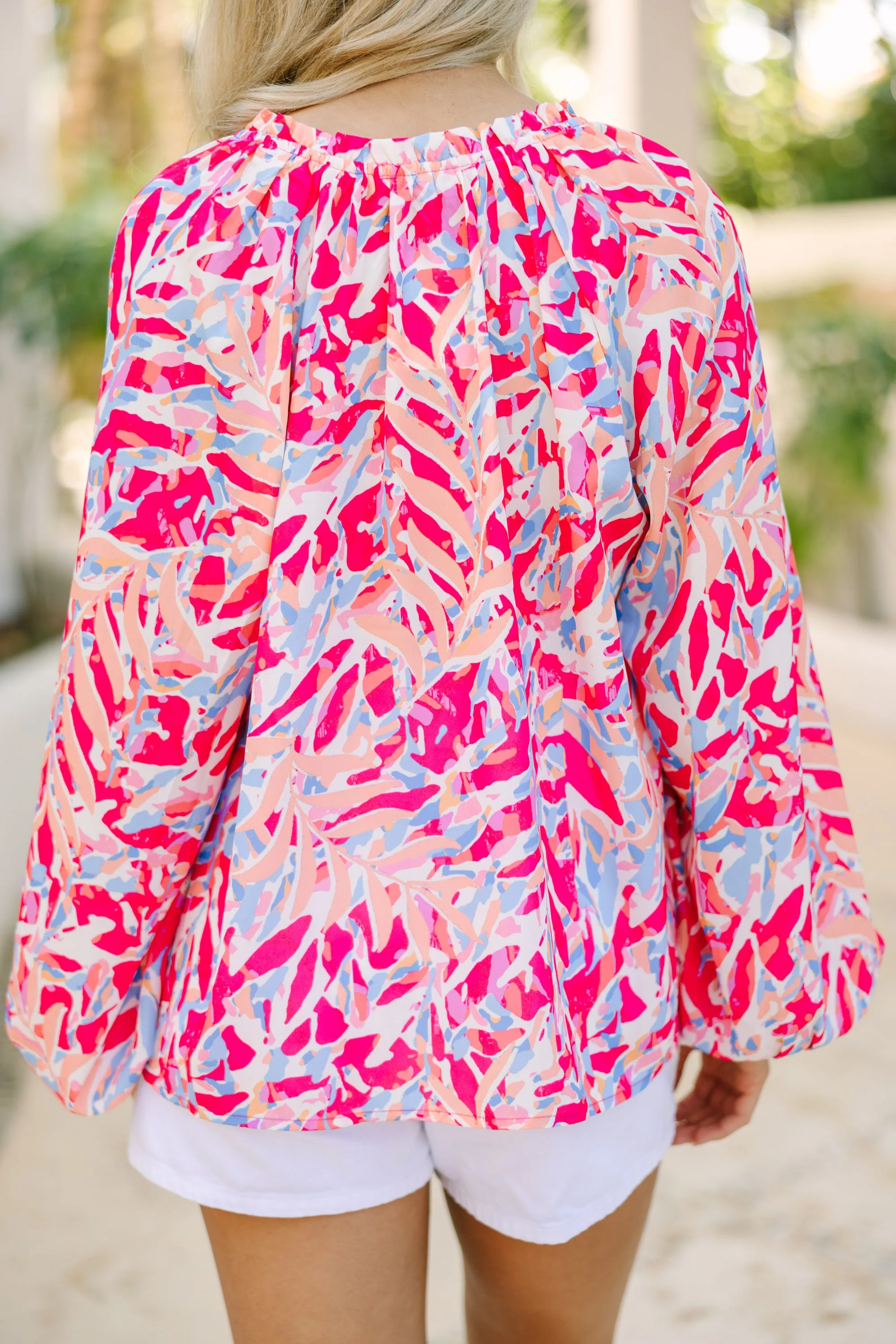 Running To You Fuchsia Pink Abstract Blouse