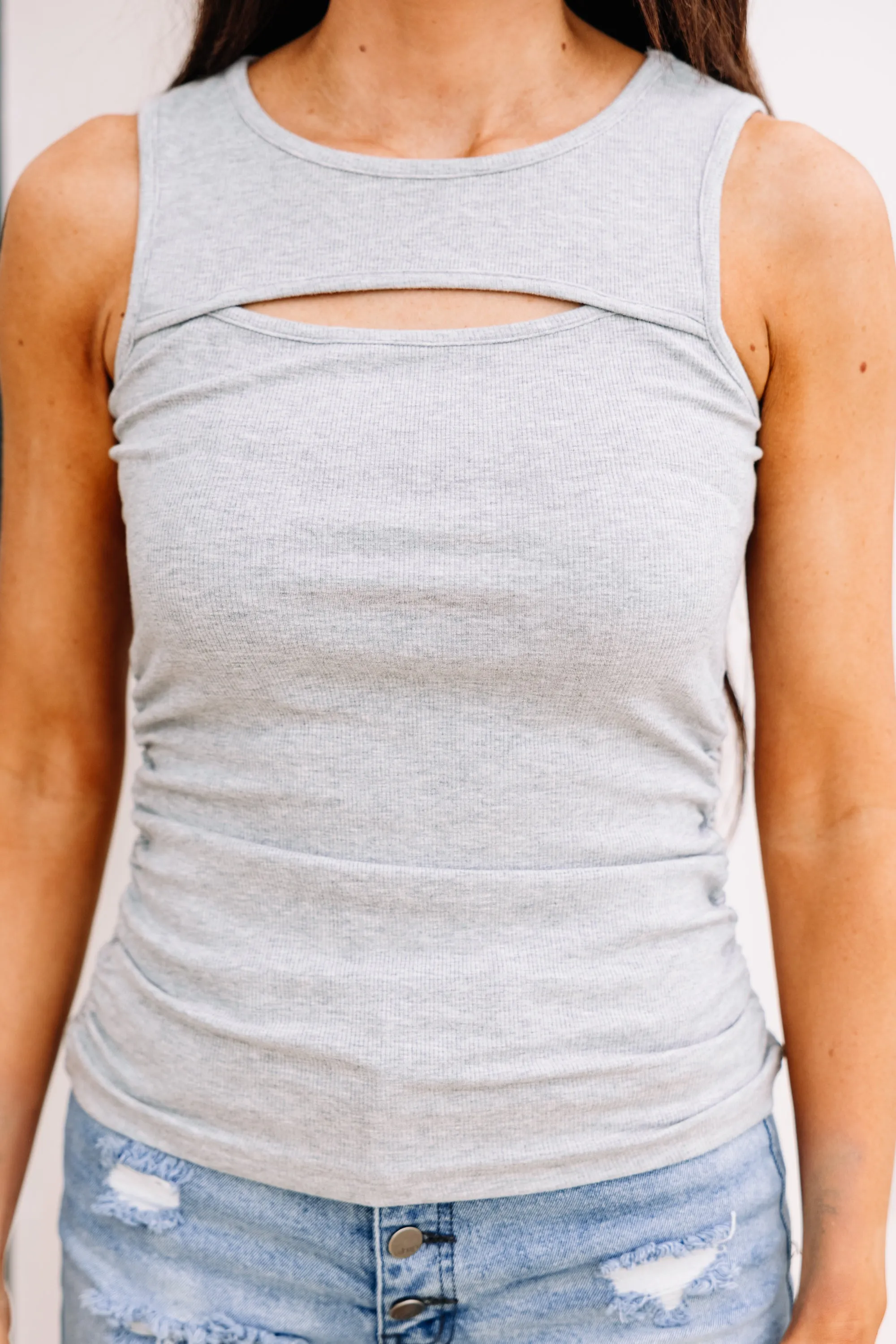 Shared With You Heather Gray Cutout Tank