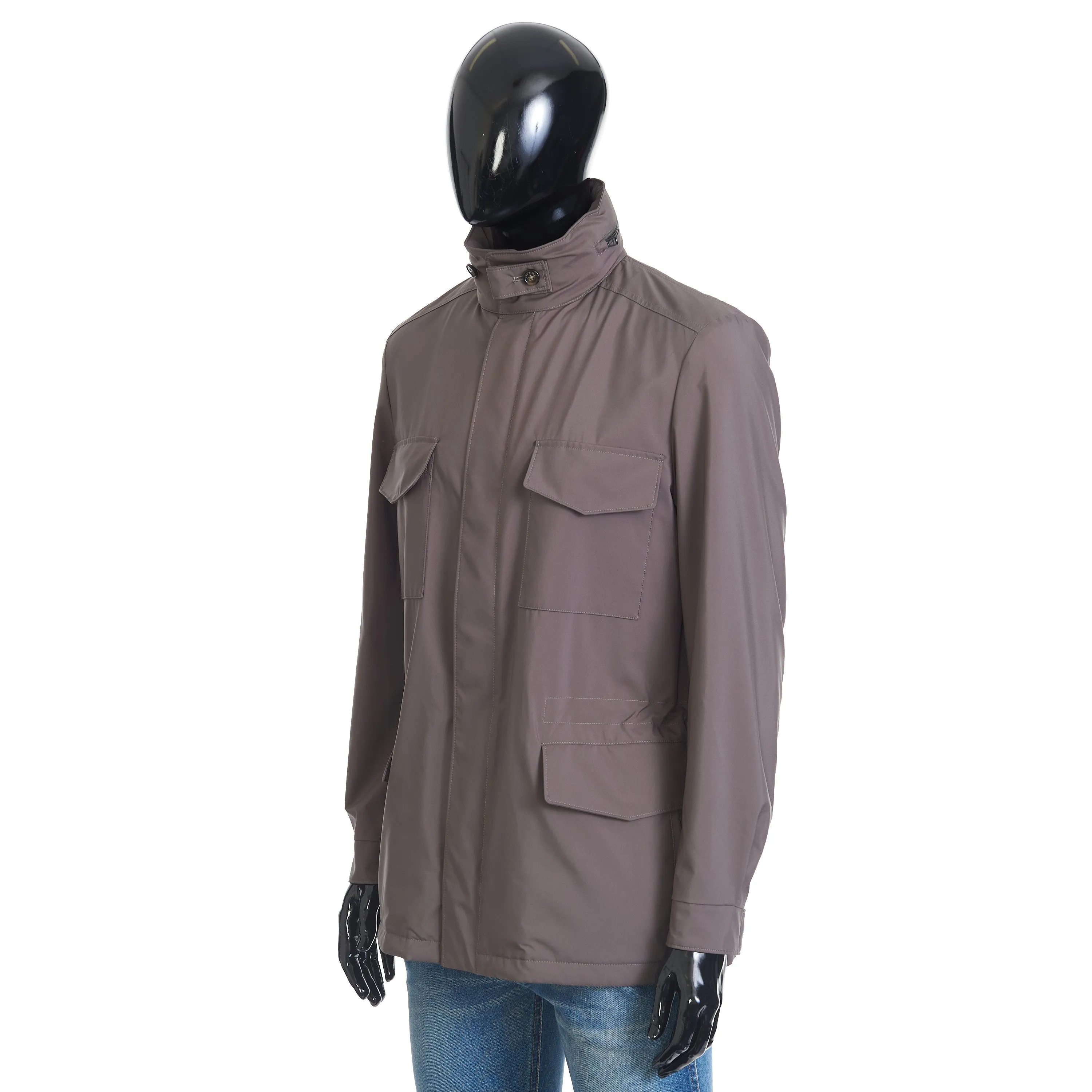 Traveller Windmate Jacket In Army Green Technical Fabric & Cashmere