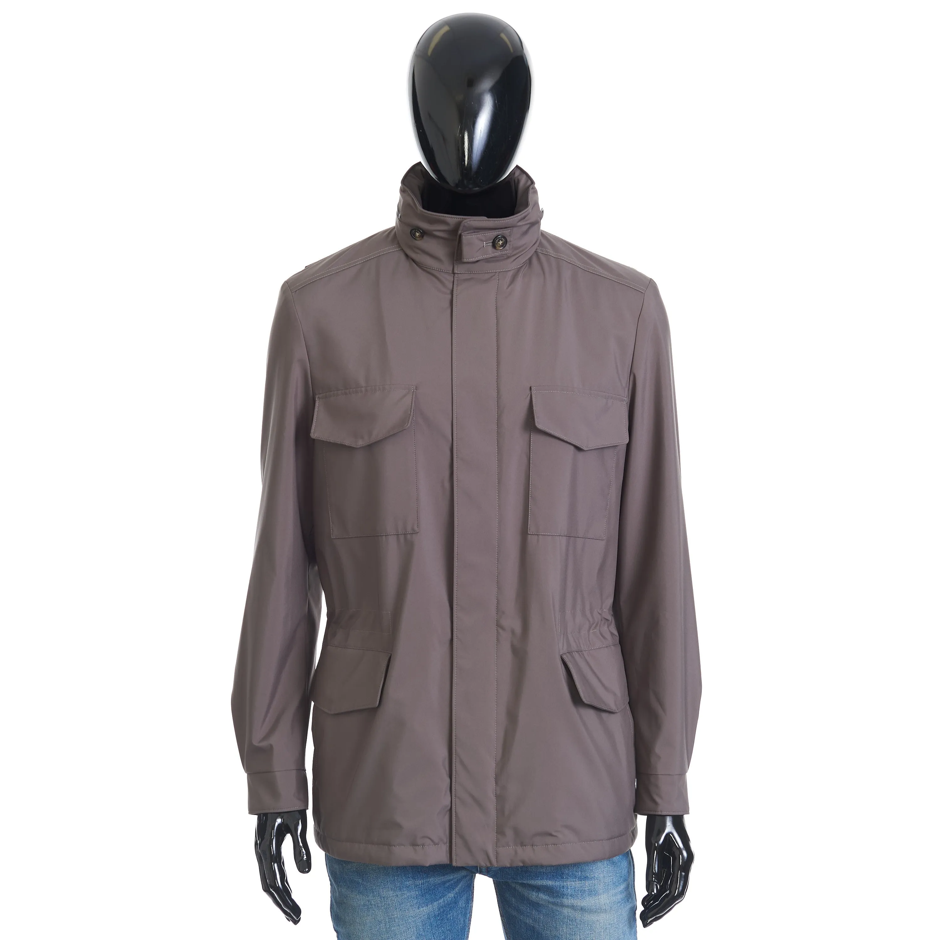 Traveller Windmate Jacket In Army Green Technical Fabric & Cashmere