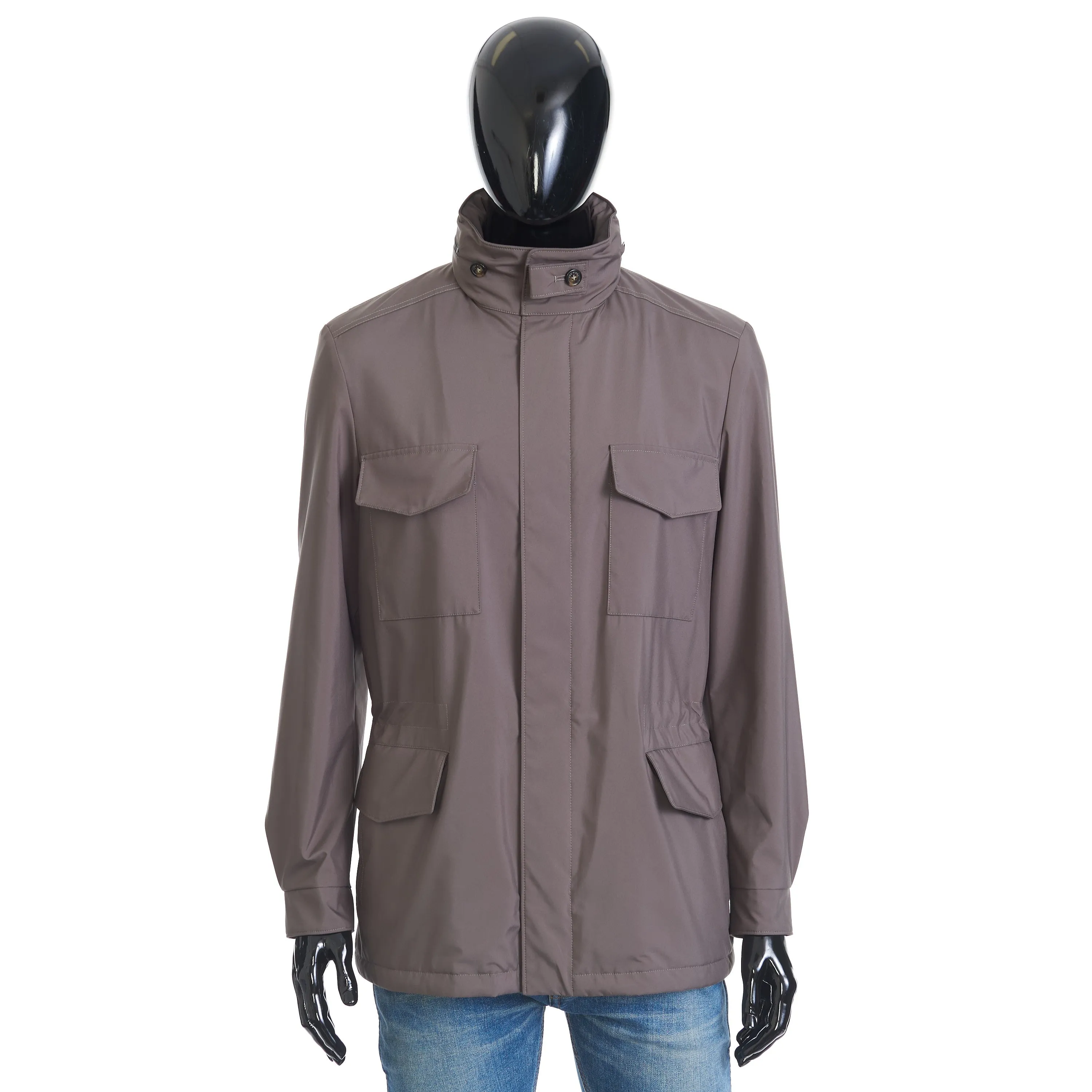 Traveller Windmate Jacket In Army Green Technical Fabric & Cashmere