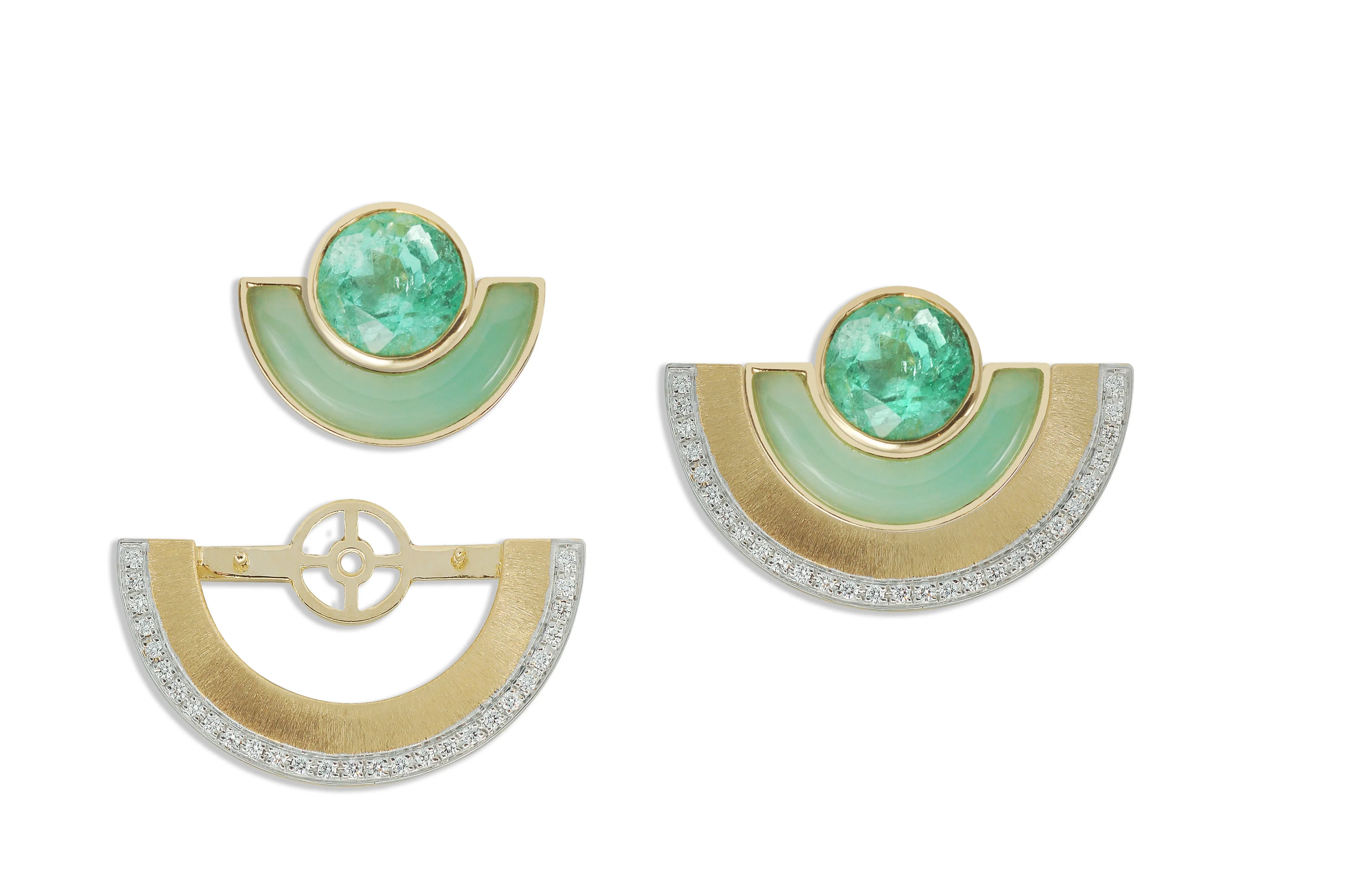 Twist Reflection Emerald Chrysoprase Diamond Double Jacket Earrings